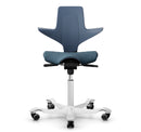 Blueberry ergonomic saddle chair with silver aluminium base and 150mm gas lift by HAG Capisco Puls 8020