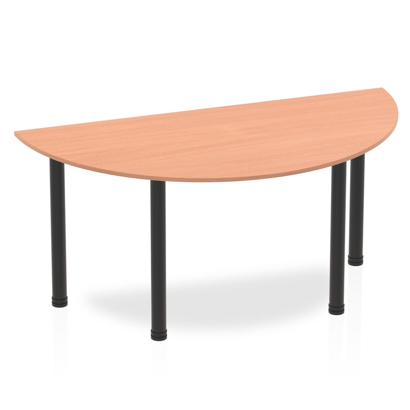 Beech semi-circle office table with post leg in black, designed by Dynamic Office Solutions