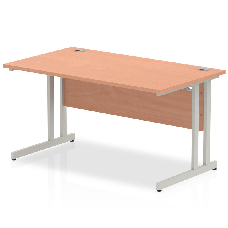 Beech top straight desk with silver cantilever legs by Dynamic Office Solutions