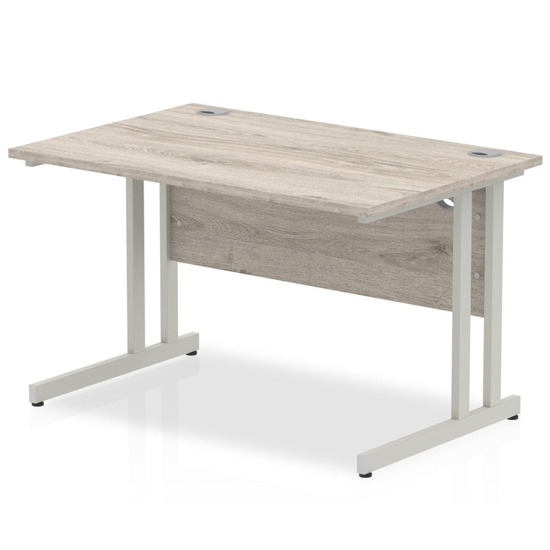 Impulse 1200mm straight desk with cantilever legs, beech top, and silver legs from Dynamic Office Solutions