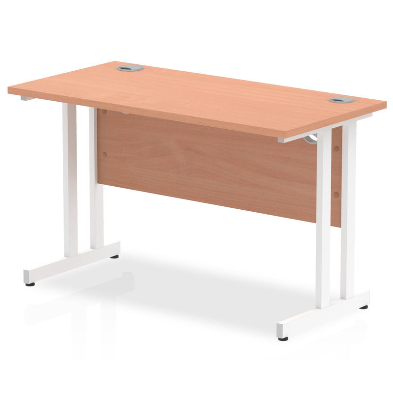 Beech top cantilever leg desk with silver legs by Dynamic Office Solutions, featuring a slimline design for modern offices.