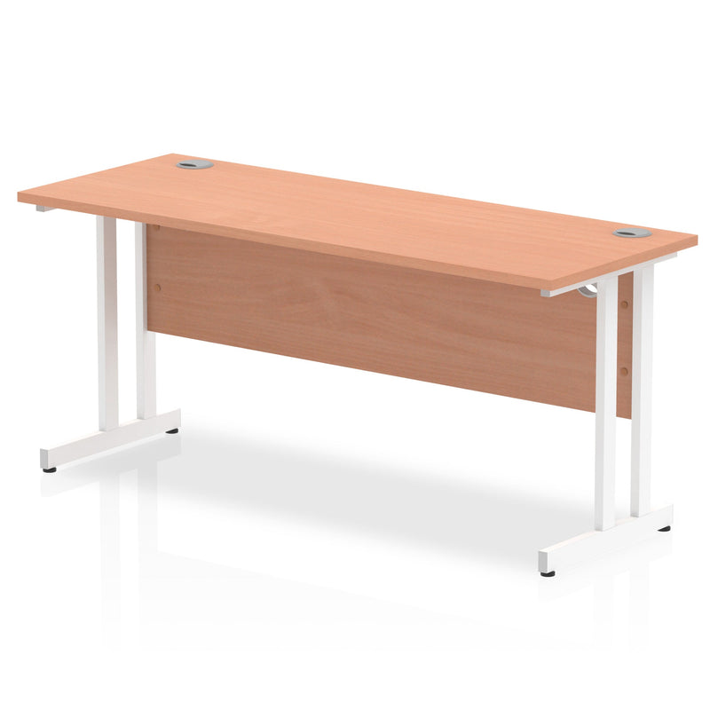 1600mm slimline desk with cantilever legs in beech top and silver legs by Dynamic Office Solutions