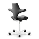 Black vinyl HAG Capisco 8106 ergonomic chair with adjustable features and silver aluminium base