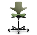 HAG Capisco Puls 8020 ergonomic moss saddle chair with silver aluminum base and adjustable gas lift