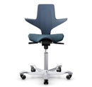 Ergonomic HAG Capisco Puls 8020 saddle chair in blueberry with silver aluminium base and 150mm gas lift
