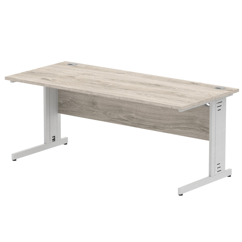 Dynamic Office Solutions Impulse desk, 1800 × 800 mm, grey-oak top and silver cable-managed leg