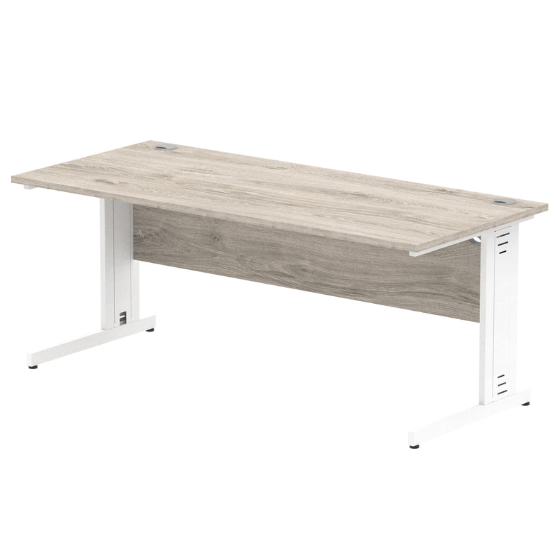 Dynamic Office Solutions Impulse desk, 1800 × 800 mm, grey-oak top and white cable-managed leg