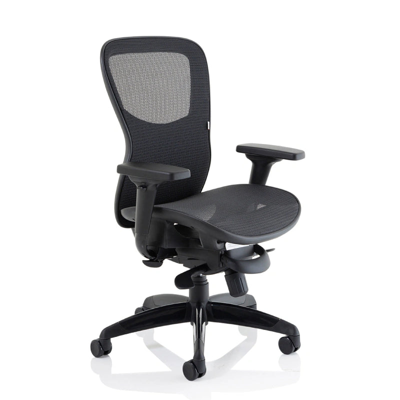 Black heavy-duty office chair with mesh seat and back, 27 stone capacity, by Lockwoodhume Heavyweight