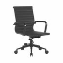 Aura Black bonded leather executive chair with adjustable height, medium back, heavy-duty design, 154kg capacity.