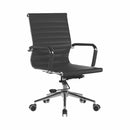 Black bonded leather executive chair with chrome base and arms, by Dynamic Office Solutions