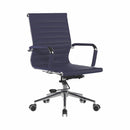 Navy bonded leather executive chair with heavy-duty chrome base and adjustable features by Dynamic Office Solutions