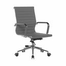 Aura grey bonded leather executive chair with heavy-duty chrome base, medium back design, 154kg weight capacity.