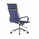 Navy bonded leather executive chair with heavy-duty chrome base, medium or high back, by Dynamic Office Solutions.