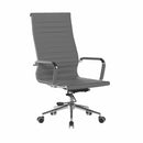 Aura grey bonded leather executive chair with heavy-duty chrome base, medium back design, and adjustable features.