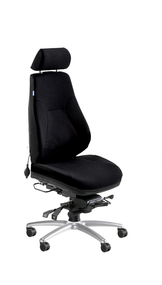 Be-Ge 852 bariatric 24-hour office chair in black fabric with black aluminium base and no armrests