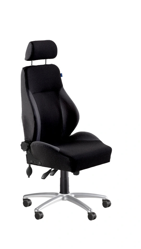 Be-Ge 9080 bariatric office chair with black aluminium base, available with or without lumbar pump and armrests.