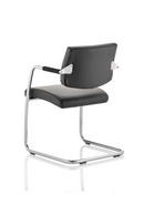 Havanna cantilever visitor chair with chrome frame, black leather padded arms, designed by Dynamic Office Solutions