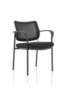 Brunswick Deluxe mesh back stacking visitor chair with chrome frame, featuring breathable black fabric