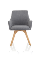 Grey fabric visitor chair with solid wooden frame and armrests by Dynamic Office Solutions
