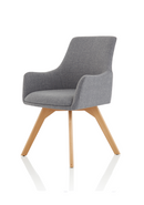 Grey fabric visitor chair with solid wooden frame and armrests by Dynamic Office Solutions