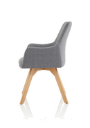 Grey fabric visitor chair with solid wooden frame and armrests, by Dynamic Office Solutions