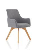 Grey fabric visitor chair with solid wooden frame and armrests by Dynamic Office Solutions