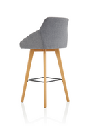 Grey fabric high stool chair with wooden legs and armrests by Dynamic Office Solutions