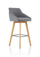 Grey fabric high stool chair with wooden legs and armrests by Dynamic Office Solutions