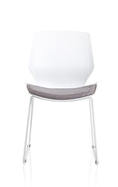 Florence white frame visitor chair with slate grey fabric and sled base, ideal for compact seating solutions.