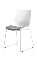 Florence white frame visitor chair with slate grey fabric and sled base, designed by Dynamic Office Solutions.