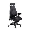 Bariatric Be-Ge 852 office chair in black leather, features adjustable armrests and a sturdy black aluminum base.