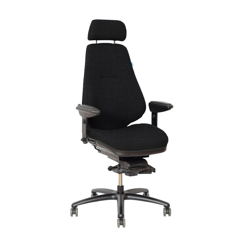 Bariatric Be-Ge 852 24-hour office chair in black fabric with aluminum base and no armrests