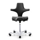 Black vinyl HAG Capisco 8106 ergonomic chair with adjustable height and silver aluminium base