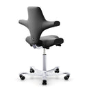 Black vinyl HAG Capisco 8106 ergonomic chair with silver aluminium base and adjustable gas lift