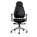 Heavy-duty ergonomic office chair in black, 23.5 stone capacity, featuring a wide seat for 24-hour use.