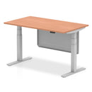 Beech wood height adjustable desk with dual motors and silver steel frame, featuring anti-collision design.