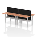 Height adjustable back-to-back bench desk for 4 people in beech top with black frame