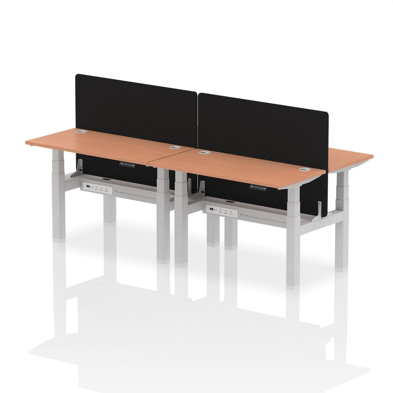 Air Back-to-Back Slimline Height Adjustable Bench Desk - 4 Person with Charcoal Straight Screen