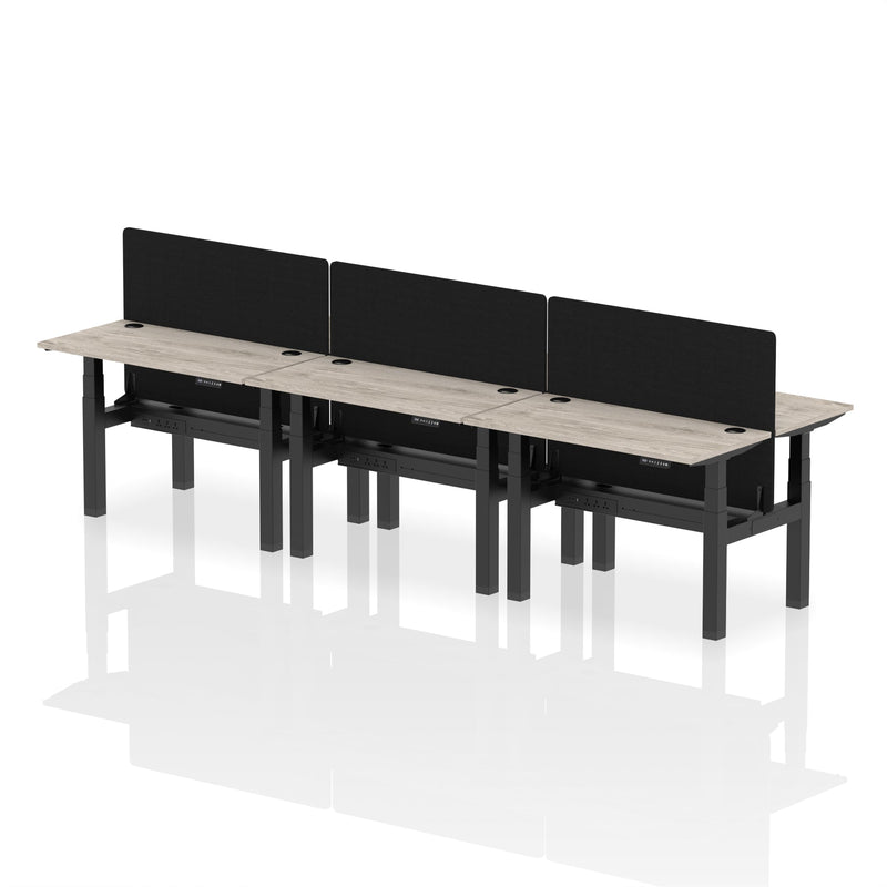 Air Back-to-Back Slimline Height Adjustable Bench Desk - 6 Person with Charcoal Straight Screen