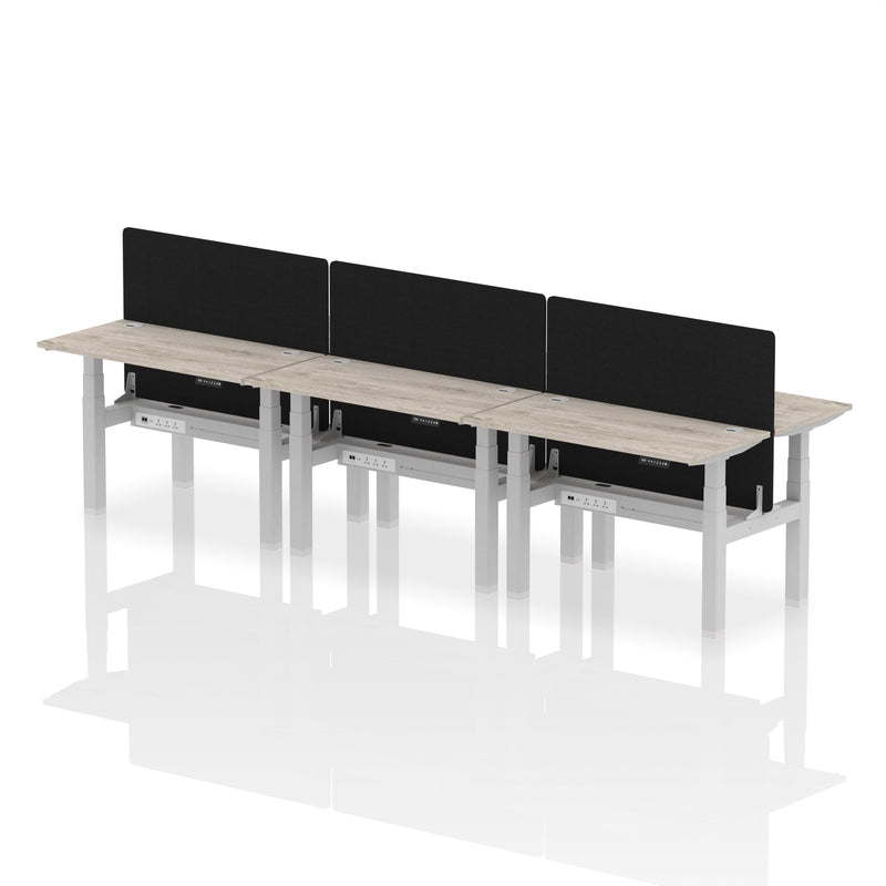 Air Back-to-Back Slimline Height Adjustable Bench Desk - 6 Person with Charcoal Straight Screen