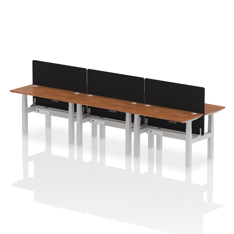 Air Back-to-Back Slimline Height Adjustable Bench Desk - 6 Person with Charcoal Straight Screen