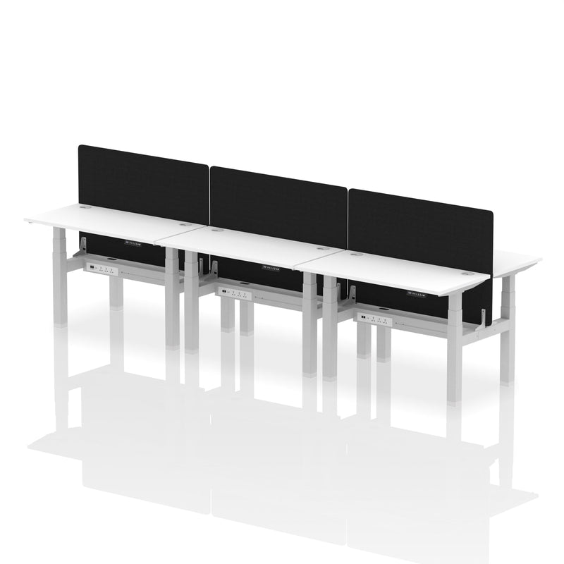 Air Back-to-Back Slimline Height Adjustable Bench Desk - 6 Person with Charcoal Straight Screen