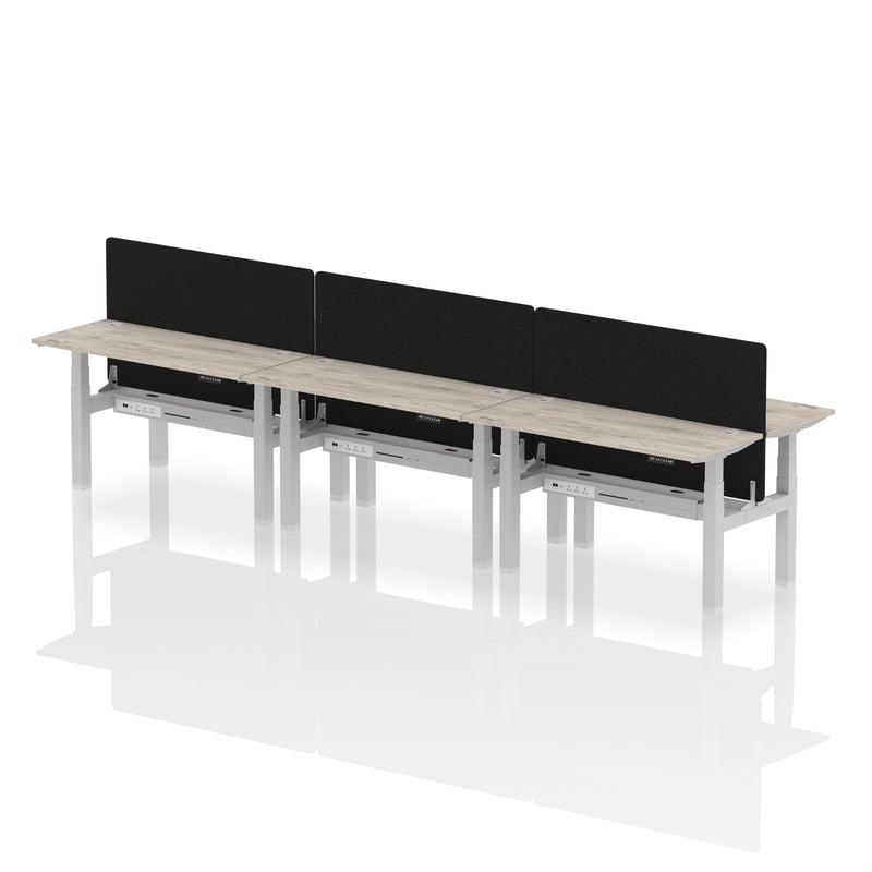 Air Back-to-Back Slimline Height Adjustable Bench Desk - 6 Person with Charcoal Straight Screen