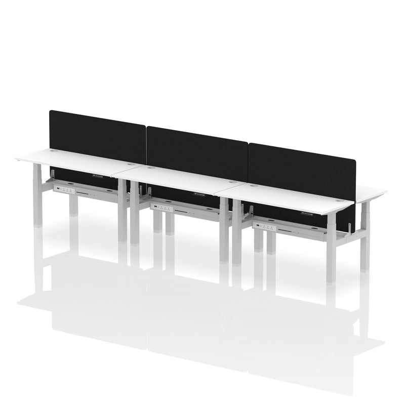 Air Back-to-Back Slimline Height Adjustable Bench Desk - 6 Person with Charcoal Straight Screen