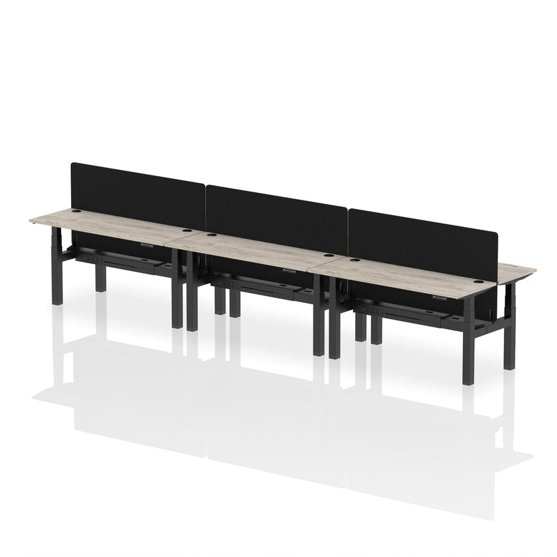 Air Back-to-Back Slimline Height Adjustable Bench Desk - 6 Person with Charcoal Straight Screen