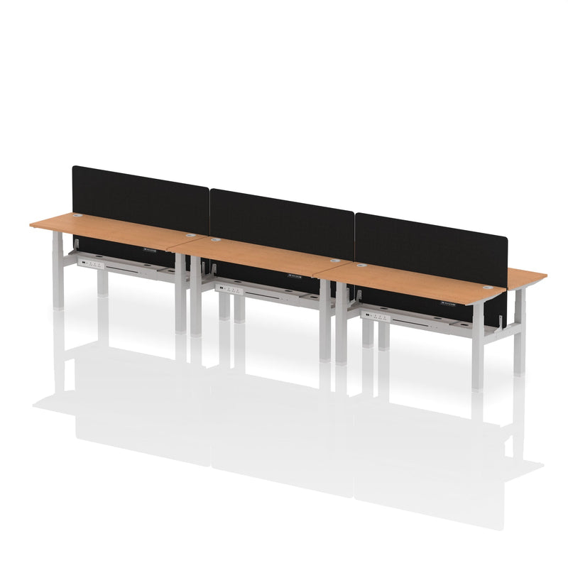 Air Back-to-Back Slimline Height Adjustable Bench Desk - 6 Person with Charcoal Straight Screen