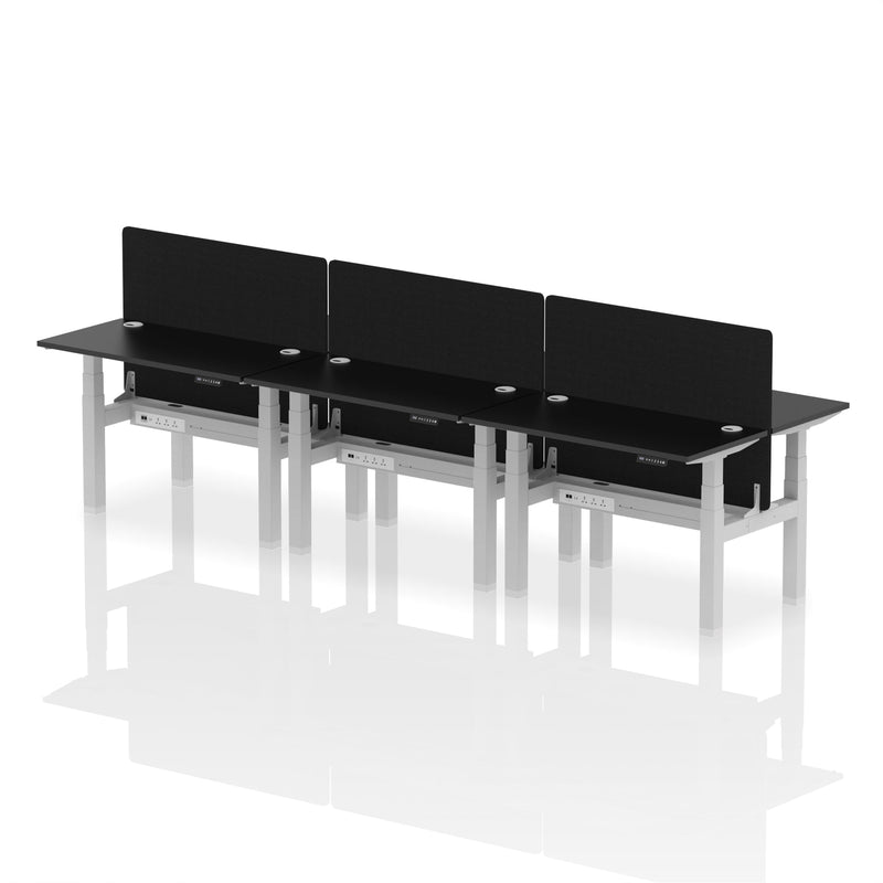 Air Back-to-Back Slimline Height Adjustable Bench Desk - 6 Person with Charcoal Straight Screen