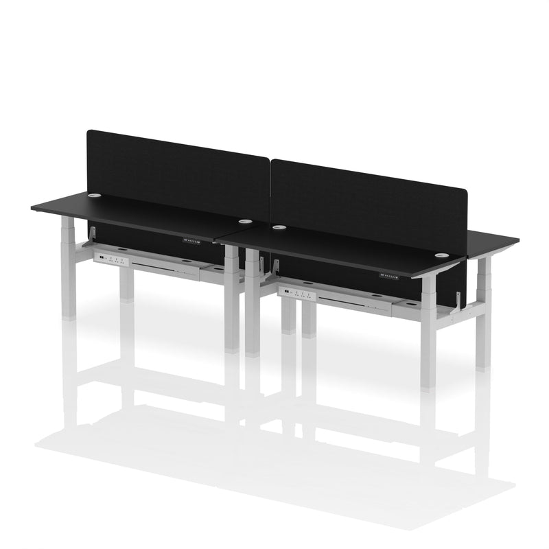 Air Back-to-Back Slimline Height Adjustable Bench Desk - 4 Person with Charcoal Straight Screen