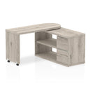 Fleur Smart Storage Desk in Grey Oak with 360° rotating dual workspace and castor mounts, by Dynamic Office Solutions