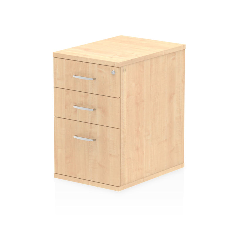 Dynamic Office Solutions Impulse Desk High Pedestal in beech with a sleek, modern design and spacious storage.